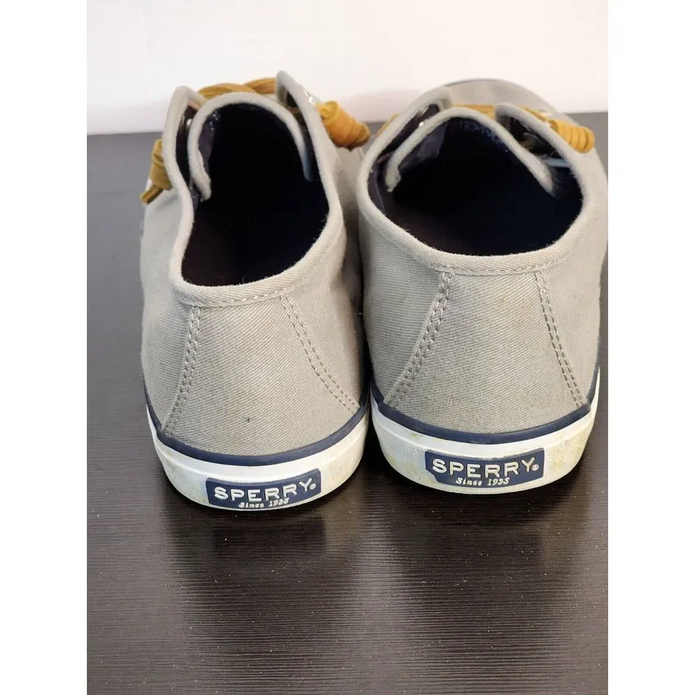 Sperry Top Sider Seacoast Charcoal‎ Light Grey Canvas Boat Shoes STS90551 8M